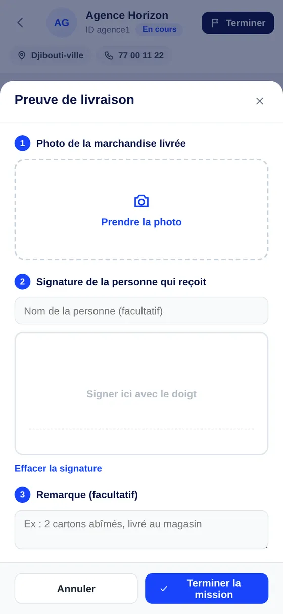 Preuve de livraison : photo de la marchandise et signature du destinataire